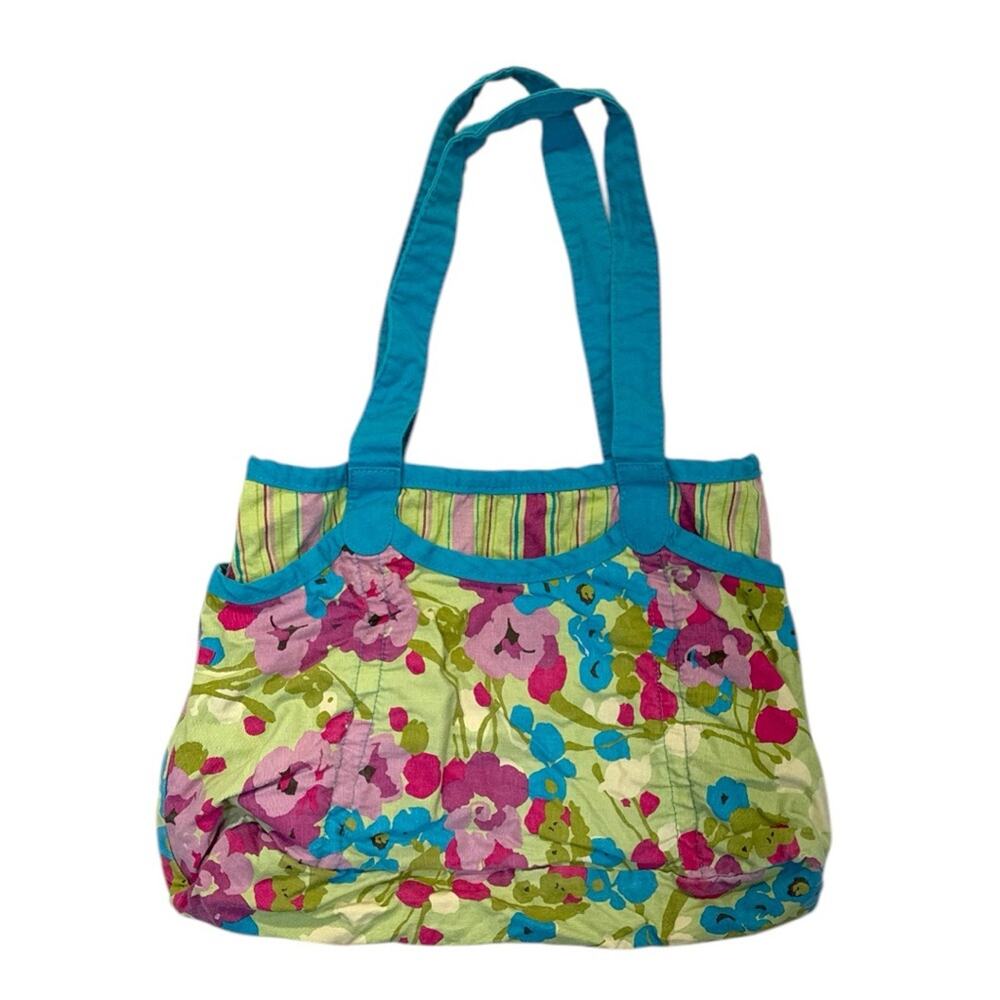Floral Tote Bag with Blue Accents
